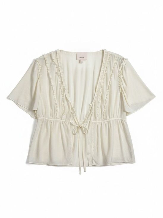 Cinq à Sept Tops - Cinq a Sept 100% Silk Tie Front Sheer Blouse Size Large Cream White Girly